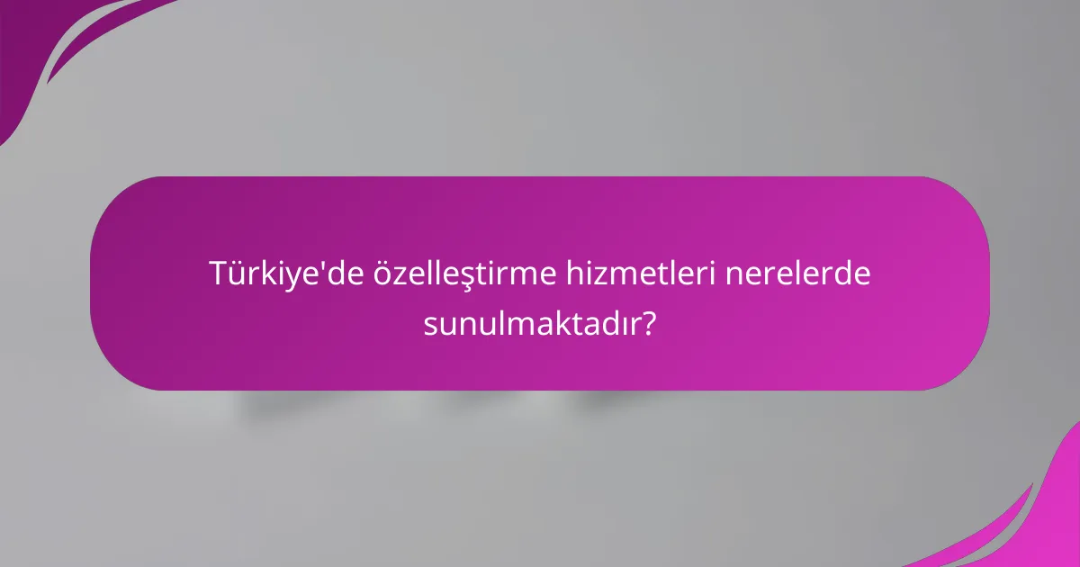 Türkiye'de özelleştirme hizmetleri nerelerde sunulmaktadır?